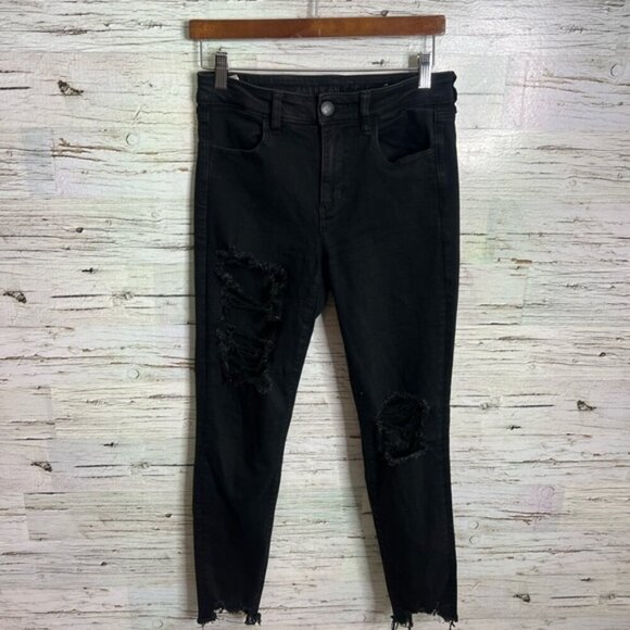 American Eagle Outfitters High Rise Black Jeans high rise jegging distressed 8 - Picture 1 of 9